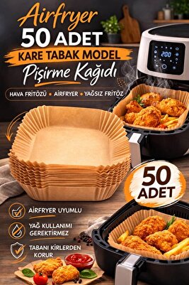 Airfryer Pişirme Kağıdı 50 Adet Hava Fritözü Kare Model Pişirme Kağıdı Airfryer Yağsız Firitöz ürün fotoğrafı