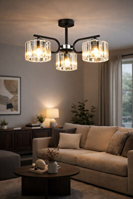 NEHİR 3’LÜ AVİZE KRİSTAL TAŞLI MODERN DEKORATİF AYDINLATMA ürün fotoğrafı