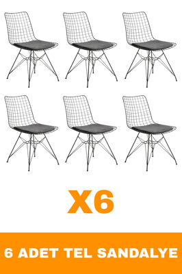 Siyah 6' Lı Tel / Kafes Sandalye Mutfak Salon Cafe Sandalyes 6 Lı Takım ürün fotoğrafı