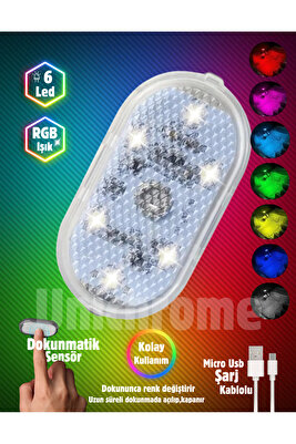 Dokunmatik Mini 6 Ledli Lamba Usb Şarj Edilebilir Rgb Işık Ayak Altı Torpido Lambası 1 Adet ürün fotoğrafı