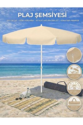 Plaj Şemsiyesi 200 Cm Çapında 10 Telli Taşıma Çantası Hediyeli ürün fotoğrafı