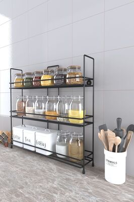 Metal Duvara Asılabilir Baharatlık Standı Küçük Boy Baharatlık Rafı Krom ürün fotoğrafı