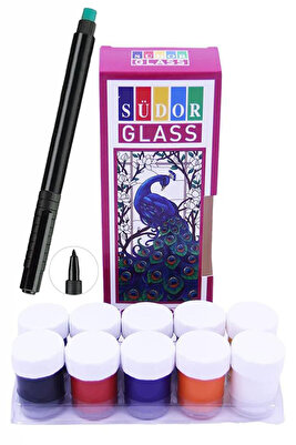 Cam Boyası 10 Renk 15 ml ve Siyah Kontur Kalemi 1 Paket Cam Vitray Boyama Seti Cam Boyama Seti ürün fotoğrafı
