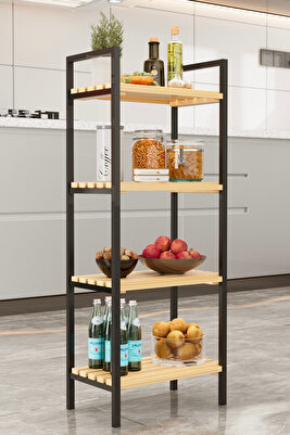 Mutfak Banyo Dolabı Rafı Çok Amaçlı Organizer Raflar Ahşap Raflı Metal Ayakkabılık 4 Katlı ürün fotoğrafı