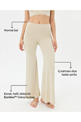 Krem Şortlu Yoga Pantolon İnce Dökümlü Yoga Pantolon ürün fotoğrafı