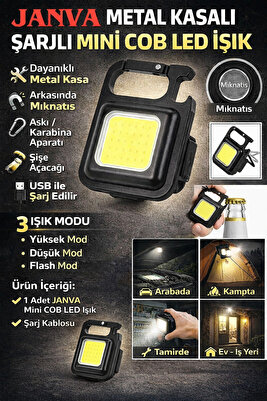 Mini Led El Feneri , Karabinalı, Mıknatıslı , Su Geçirmez , Şişe Açacaklı , Şarjlı 800mah ürün fotoğrafı