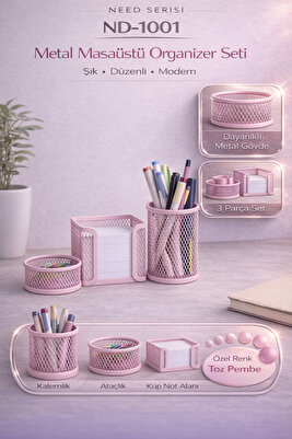 Masaüstü Perfore 3'lü Toz Pembe Kalemlik Seti Nd-1001 ürün fotoğrafı