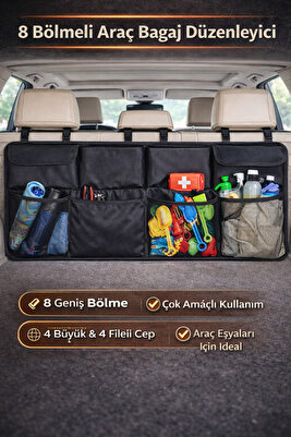 Premium 8 Bölmeli Araç Bagaj Organizer – Su Geçirmez, Katlanabilir, Çok Amaçlı Oto Bagaj Düzenleyici ürün fotoğrafı