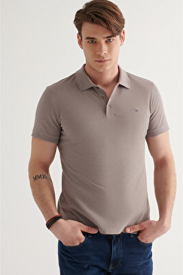 Erkek Koyu Vizon Basic Pamuklu Polo Yaka T-shirt E001004 ürün fotoğrafı