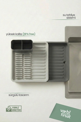 Açılır Kapanır Sürgülü Tabaklık Bulaşıklık Bulaşık Sepeti Bulaşık Kurutma / Açık Gri ürün fotoğrafı