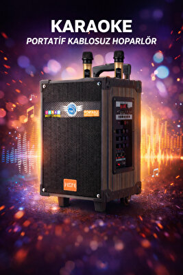 Lt-910 Şarjlı Kumandalı Çift Mikrofonlu Hoparlör Karaoke Sistemi 80 Watt Taşınabilir Amfi Hoparlör ürün fotoğrafı