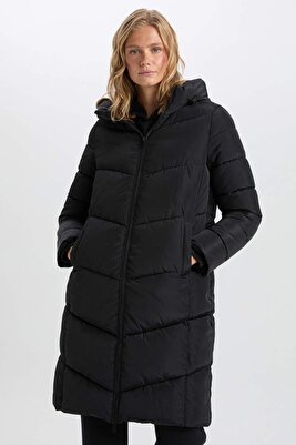 Su Geçirmez Uzun Şişme Mont Parka Isı Yalıtımlı Kapüşonlu Kapitoneli fermuarlı Cepli A3174AX24WN ürün fotoğrafı