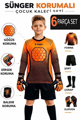 Çocuk Kaleci Eldiveni Göğüs Sünger Destekli Çocuk Higuita Kaleci Forma Şort Çorap Takımı ürün fotoğrafı