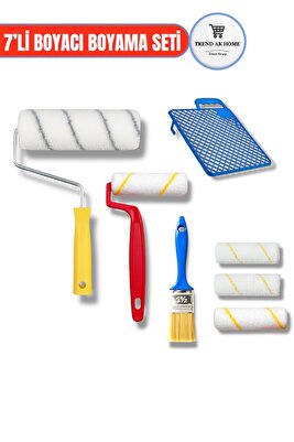 7 Parça Boyacı Seti (Rulo, fırça, parmak rulo, boya ızgarası, yedek rulo başlığı) ürün fotoğrafı