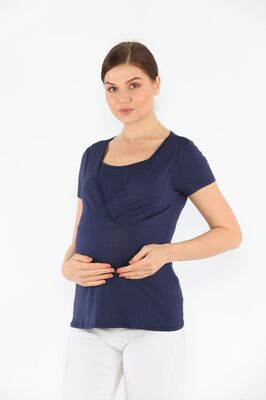 Lacivert Hamile Emzirme Özellikli Pamuklu Esnek Kumaş Bluz ürün fotoğrafı