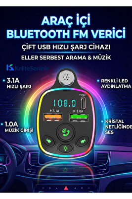 Bluetooth Araç Kiti Araç Fm Transmitter USB Type-C MP3 SD Kart Flash Için Uygun PD Çakmaklık Girişli ürün fotoğrafı
