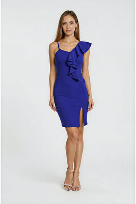 Ampelia Tek Taraf Volanlı Kısa Abiye Elbise SAKS ürün fotoğrafı