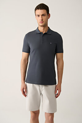 Erkek Antrasit Basic Pamuklu Polo Yaka T-shirt E001004 ürün fotoğrafı