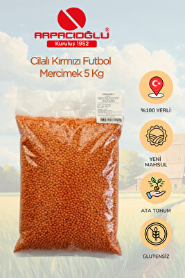 %100 Yerli Türk Malı Kırmızı Futbol Mercimek 5kg (CİLALI) ürün fotoğrafı