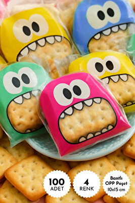 Karışık Canavar Desenli Bantlı Şeffaf Poşet, 10x15 Cm 100 Adet ürün fotoğrafı