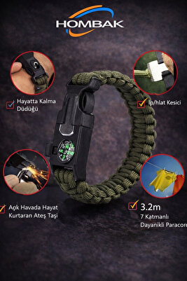 Deprem Bileklik Taktikal Yeşil Taktik Bileklik Magnezyum Çubuklu Düdüklü Unisex Bileklik Hediyelik ürün fotoğrafı