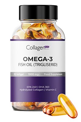 Omega-3 Premium Fish Oil 90 Softgel X 1000mg, Balık Yağı, Hidrolize Kolajen &amp; C Vitamini ürün fotoğrafı