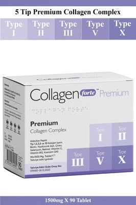 5 Tip Kolajen, Biotin, Cinko, Selenyum, Retinol, C Vitamini, Vitamin B12, Koenzim Q10 90 Tablet ürün fotoğrafı