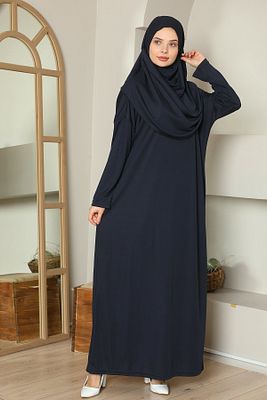 Kolay Giyilebilen Tek Parça Namaz Elbisesi Lacivert ürün fotoğrafı