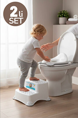 Kaydırmaz Çift Basamaklı Çocuk Taburesi Ve Klozet Adaptörü ürün fotoğrafı