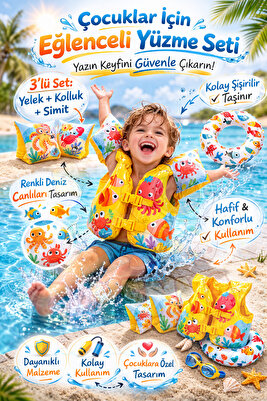 Havuz Ve Deniz Çocuk Yüzme Öğrenme, Deniz Kolluk, Havuz Simit Ve Can Yeleği Çocuk Yüzme Set ürün fotoğrafı
