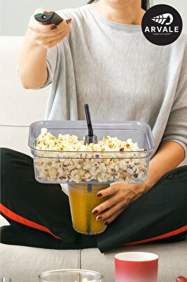 Köşeli Dikdörtgen Pipetli Bardaklı Mısır Cips Kovası Bardak Seti | Bardaklı Cips Mısır Kovası Platin ürün fotoğrafı