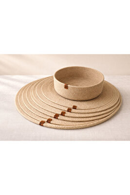 Hasır Supla Takımı ve Sepet / 6 Adet Supla / 1 Adet Sepet / Amerikan Servis ürün fotoğrafı