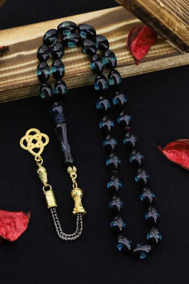 Erkek Sürmeli Toz Kehribar Tesbih - Altın Kaplama Metal Püsküllü ürün fotoğrafı