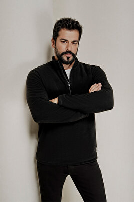 Erkek Siyah Anti-pilling Tüylenme Yapmayan Standart Fit Dik Yaka Soğuk Geçirmez Polar Sweatshirt ürün fotoğrafı