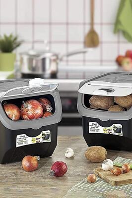 Coral 12 Litre 2'li Soğan Patates Saklama Kutusu Siyah-gri Patates Soğanlık ürün fotoğrafı