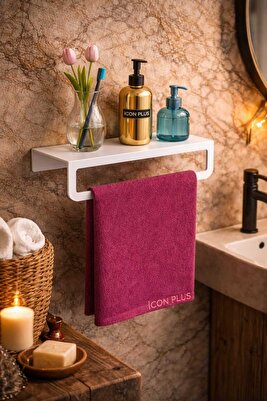 Hab Havlu Tutacağı Raf Metal Havlu Askısı Mutfak Banyo Raflı Havluluk Metal Raflı Havluluk Beyaz ürün fotoğrafı