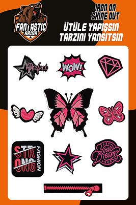 Ütü Ile Yapışan Dokuma Arma Seti Patch Pembe Kelebek Modeli ürün fotoğrafı