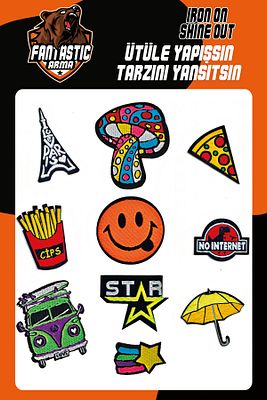 Ütü Ile Yapışan Dokuma Arma Seti Patch Yama Emoji, Star Modeli ürün fotoğrafı