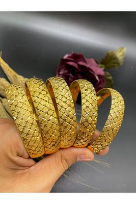 22 Ayar Altın Kaplama Baklava Desen 5'li( 5 Adet ) Set Bilezik ürün fotoğrafı