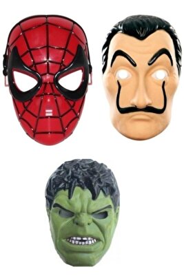 Spiderman Örümcek Adam + Batman Yarasa Adam + Hulk + La Casa De Papel Salvador Dali Maskeleri ürün fotoğrafı
