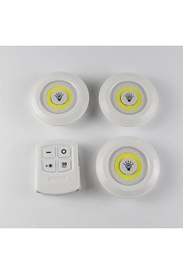 3'lü Uzaktan Kumandalı Pilli Yapışkanlı Kablosuz Led Spot Lambalar ürün fotoğrafı