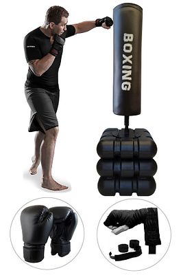 178 Cm Devrilmez Ayaklı Büyük Boks Vurma Standı + Boks Eldiveni + Boks Bandajı - 3'lü Set ürün fotoğrafı