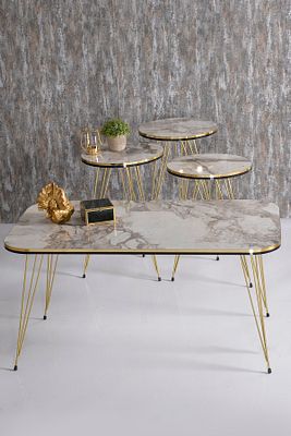 Zigon Sehpa Ve Orta Sehpa Kr Set Çift Gold Efes Tel ürün fotoğrafı