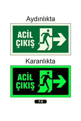 Fosforlu Acil Çıkış Yön Levhası F-9 ürün fotoğrafı