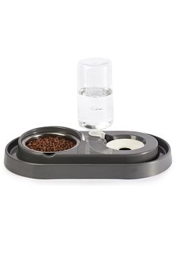 Hazneli Çelik Taslı Kedi-köpek Mama Ve Su Kabı Seti 1000ml Gri ürün fotoğrafı