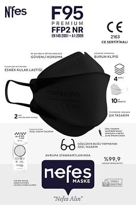 F95 Premium Kore Tipi(KF94) Siyah N95 Maske Iso Ve Ce Belgeli 3 Kutu 30 Adet ürün fotoğrafı