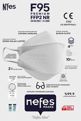 F95 PREMIUM KORE TİPİ BEYAZ N95 MASKE ISO VE CE BELGELİ 1 KUTU 10 ADET ürün fotoğrafı