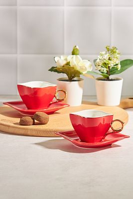 Sonsuz Aşk 2 Kişilik Kahve Fincanı Takımı Kırmızı 100 ml Klasik ürün fotoğrafı