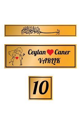 Metal 3'lü Set Kapı Isimliği, Besmele, Kapı Numarası Emojili Gold ürün fotoğrafı