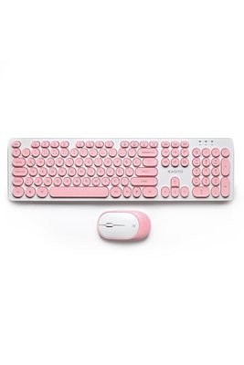Retro Kablosuz Klavye & Mouse Set (pink) ürün fotoğrafı